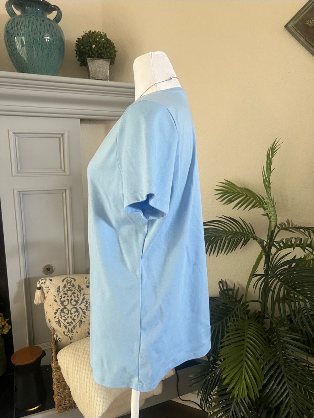 L.L. Bean 100% Supima Cotton Light Blue V-Neck Short Sleeve Tee - Picture 3 of 6